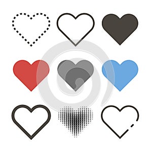 Set of different hearts icons. Icon heart in different stylish. Vector