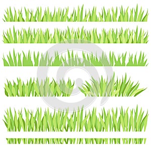 Set of different horizontal compositions of grass. Isolated garden lawn on a white background