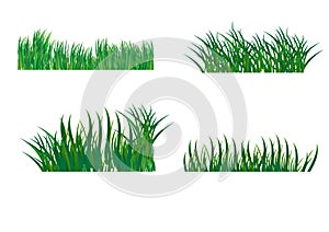 Set of different horizontal compositions of grass. Isolated garden lawn on a white background. Vector illustration