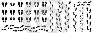 Set different human shoeprints icons, footprint, barefoot sign - vector