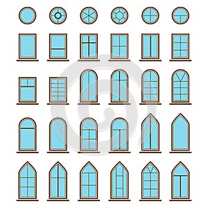 Set of different icons window and windowpane types