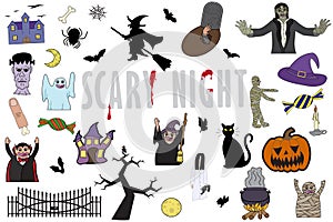 Set of different  illustration for halloween on white background