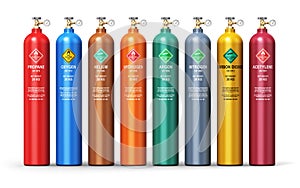 Set of different industrial liquefied gas containers