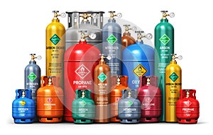 Set of different industrial liquefied gas containers