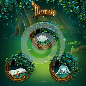 Set of different items for Shadowy forest GUI