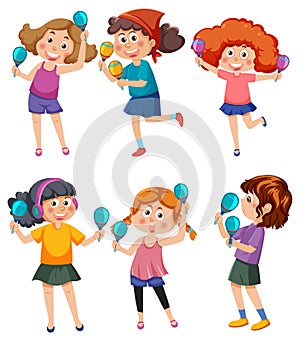 Set of different kids playing music