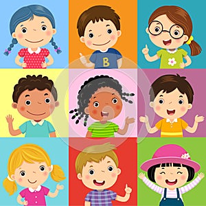 Set of different kids with various postures