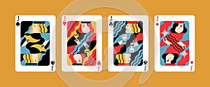 Set of different kind of jacks winning poker hand vector flat illustration. Four of a kind card combination, various