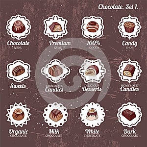 Set with different kinds of chocolate candies - milk,dark,white chocolate.
