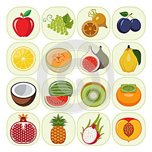 Set of different kinds of fruit icons.