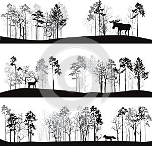 Set of different landscapes with trees and animals