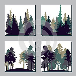 Set of different landscapes with trees photo