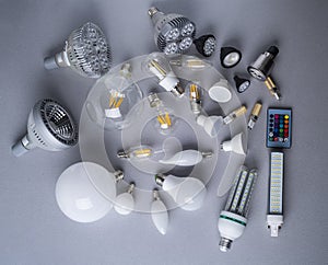 Set of different led light bulbs