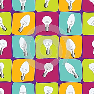 Set of different Light-bulb. Seamless pattern with light bulb. Wallpaper with lightbulb.