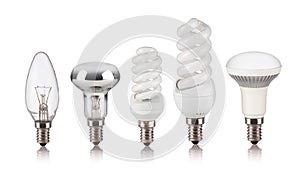 Set of different light bulbs