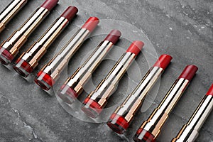 Set of different lipsticks. Professional makeup products