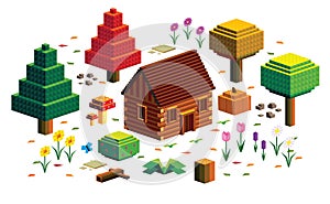 Set Of Different Low Poly Style Natural Elements