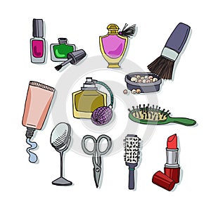 Set of different makeup items