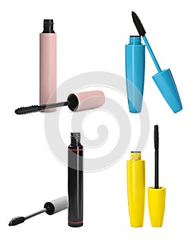 Set with different mascaras on white