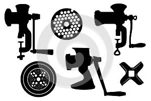 Set of different meat grinders
