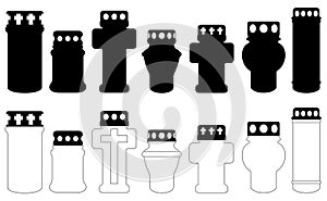 Set of different memorial grave light candles