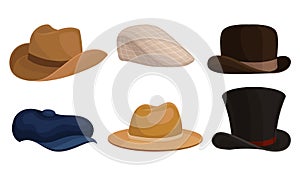 Set of different mens hats. Vector illustration on a white background