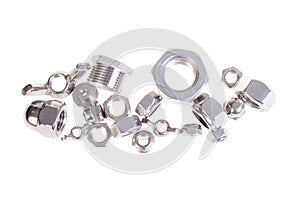 Set of different metal nuts, isolated