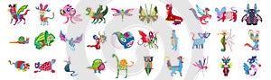 Set of different mexican alebrije characters