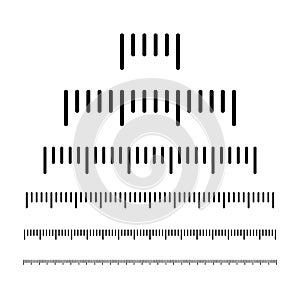 Set of different millimeter ruler marks in different scale on white