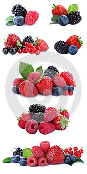 Set of different mixed berries on background