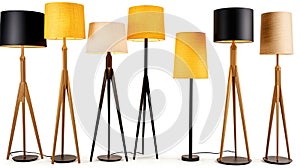 Set of different modern hanging lamps isolated on white background. Idea for interior design. Generative Ai