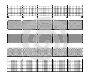 Set of different modular metal fence silhouettes.