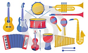 Set of different musical instruments