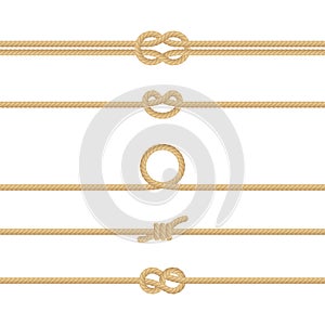 Set of different Nautical rope knots. Decoration elements on white background. EPS 10