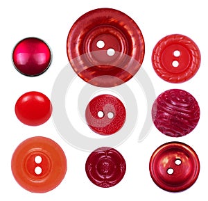 Set of different, new and old red buttons on a white background