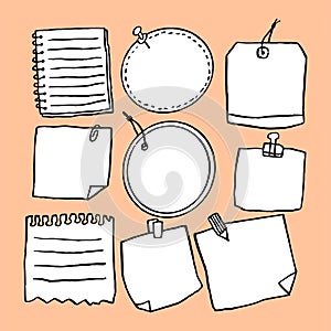 Set of different note papers on isolated background.Vector illustration