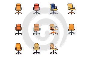 Set of different office chairs vector illustration, Office chair or desk chair in various points of view illustration