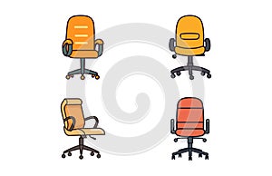 Set of different office chairs vector illustration, Office chair or desk chair in various points of view illustration