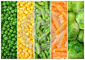 Set of different organic frozen vegetables