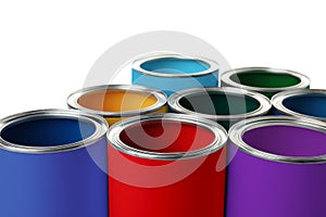 Set of different paint cans