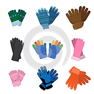 Set of different pairs of colorful gloves for kids or adults