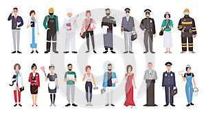 Set of different people profession. flat illustration. Manager, doctor, builder, cook, postman, waiter, pilot, policeman