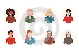 Set different person portrait of big diverse business team vector flat illustration. Collection of people avatars