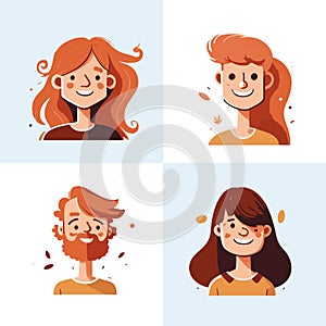 Set different person portrait of big diverse business team vector flat illustration. Collection of people avatars isolated.