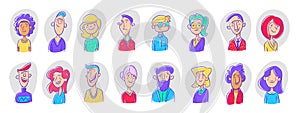 Set different person portrait diverse business team vector flat illustration. Collection of people avatars isolated