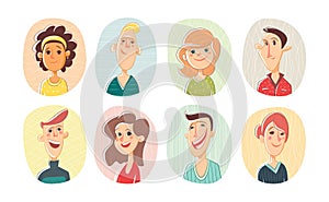 Set different person portrait diverse business team vector flat illustration. Collection of people avatars isolated