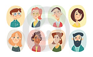 Set different person portrait diverse business team vector flat illustration. Collection of people avatars isolated
