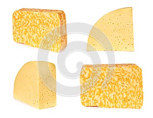 set of different piece of cheese isolated on a white background