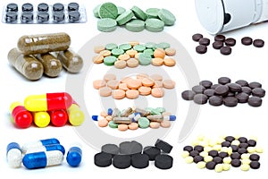 Set of different pills and tablets photo