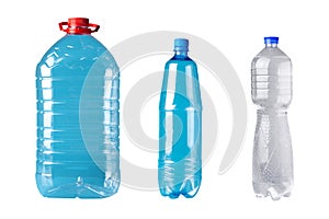 Set of different plastic bottle isolated on a white background. Products, packaging, storage, recycle Object
